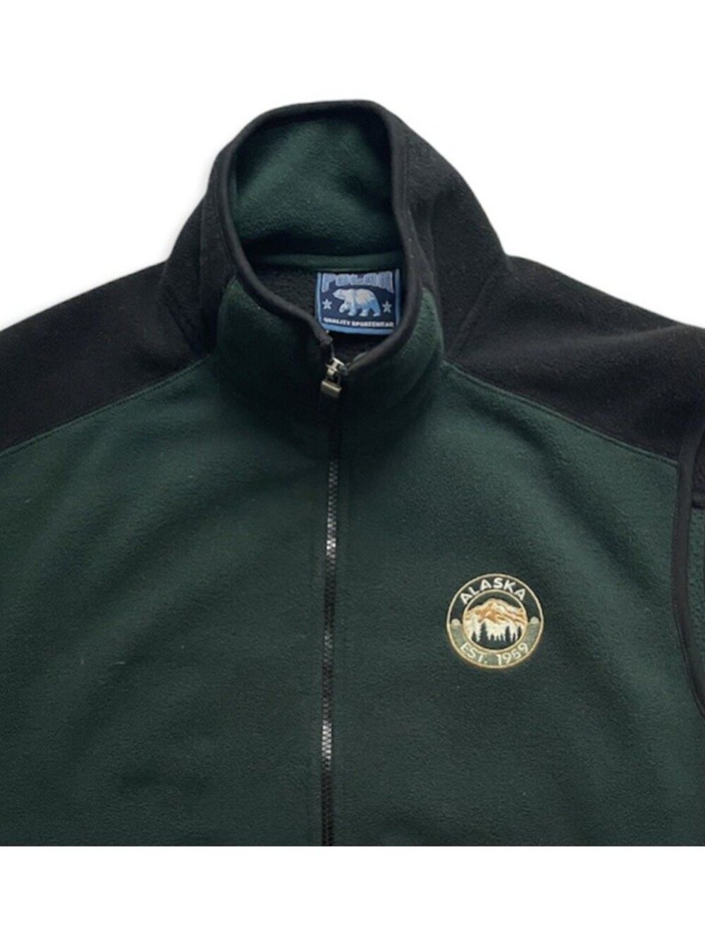 Vintage 90s Alaska Polar Fleece Vest Chest Patch Men’s L Alaska Green GORP - Picture 3 of 10